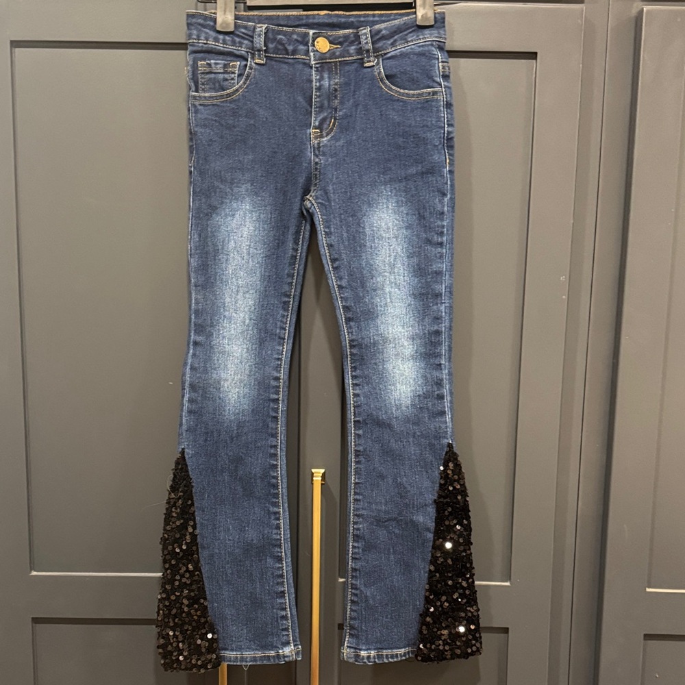 Stylish Blue Jeans with Black Sequin Detail